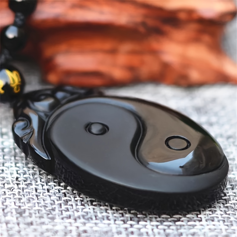 Trendy Obsidian Yin-Yang Pendant Necklace, Elegant Accessory
